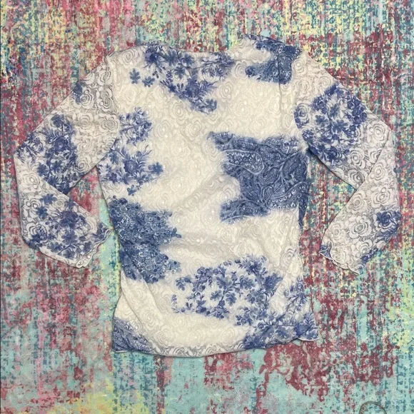 Therapy Blue and White Floral Long Sleeve Top - Picture 5 of 5